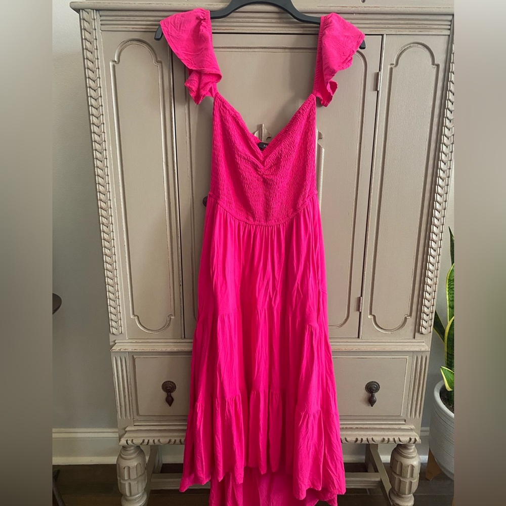 Pink off-shoulder midi/hi-lo dress